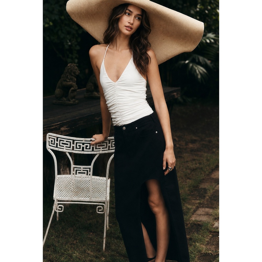 ANTHROPOLOGIE DOLAN Womens New Midi Skirt MEDIUM Black Left Coast Cutout Twill
